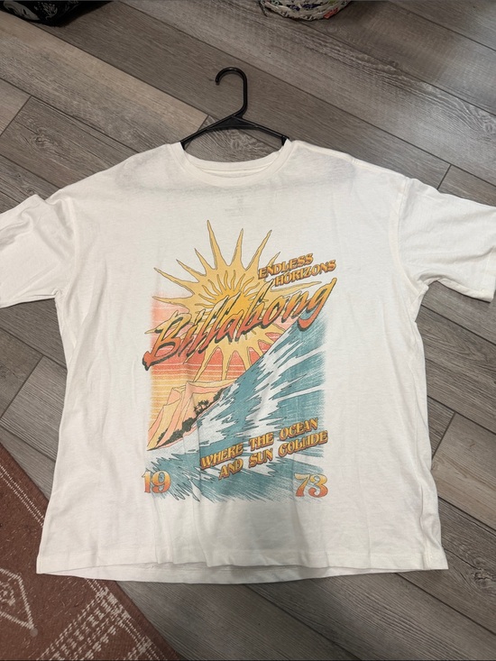 Billabong Tops - Billabong White Short-Sleeve Tee with Yellow Sun & Teal Wave Graphic
